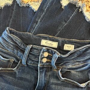 KanCan Girls High Rise Frayed Flare Hem Jeans - Blue